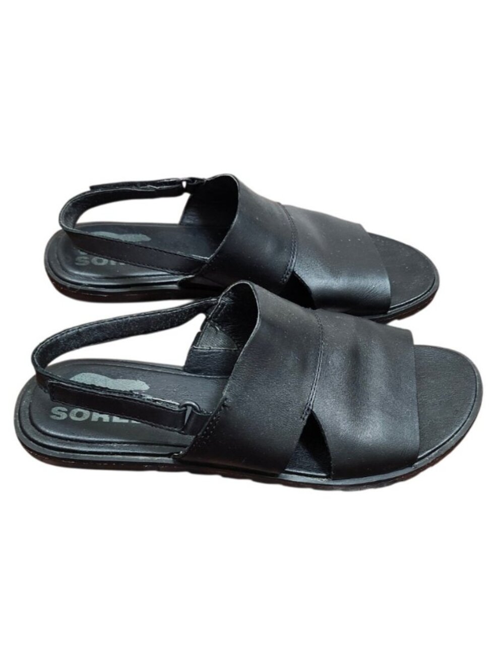 Sorel Ella II Crisscross Black Leather Sandals Women's US 7.5 Comfort Slingback - Picture 4 of 10